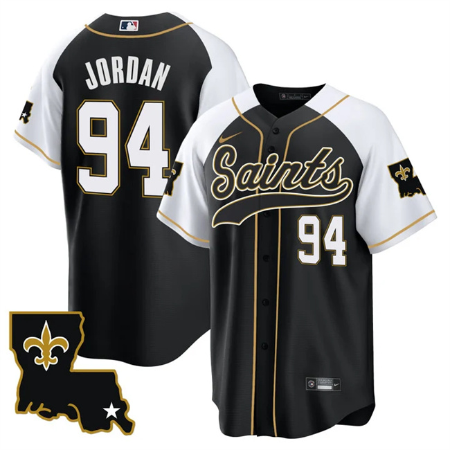 Men's New Orleans Saints #94 Cameron Jordan Black/White 1987 Legacy Cool Base Stitched Baseball Jersey Men's New Orleans Saints #94 Cameron Jordan Black/White 1987 Legacy Cool Base Stitched Baseball Jersey